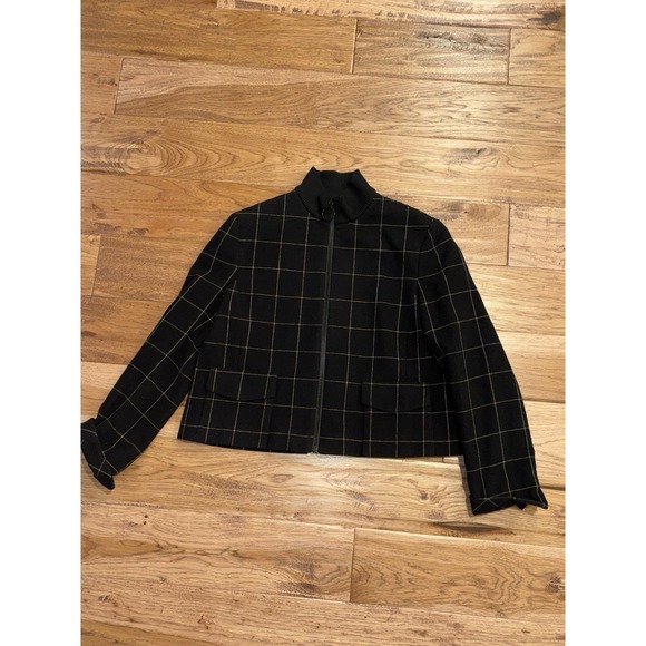 AKRIS Punto Black Windowpane 100% Wool Zip Jacket Women's US 10 - Picture 5 of 9